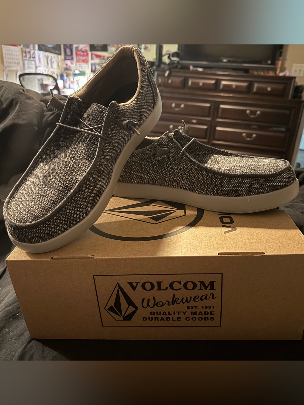 Volcom Men's Charcoal Gray Canvas Slip-On Slip resistant Loafers